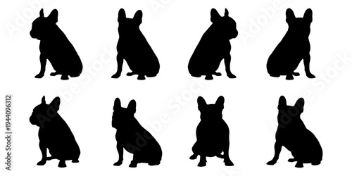 French bulldog silhouette vector set. Frenchie dog silhouette illustration. French bulldog isolated vector on white background. Clipart bundle.