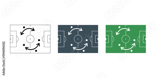 Soccer football tactics board formations strategies plans  various colors  isolated