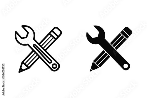 Creative Design & Engineering Tools Icon - Wrench and Pencil Vector Set