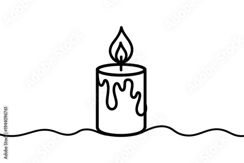 Simple line drawing of a burning candle with melting wax