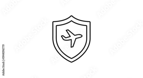 Airplane Inside Shield Icon Symbol.
