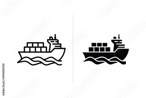Global Cargo Ship Logistics Icons - Ocean Freight Delivery Vector Symbol