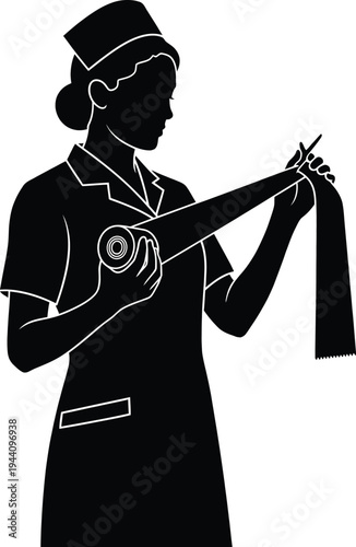 Black silhouette of a female tailor or seamstress vector