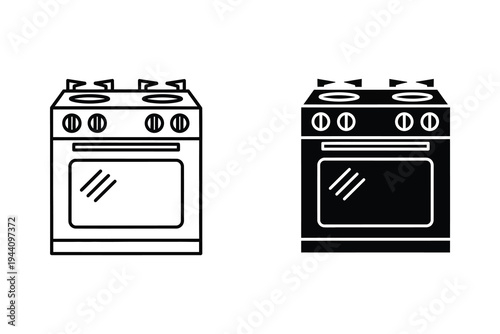 Kitchen Stove and Gas Oven Icons for Cooking and Home Appliances