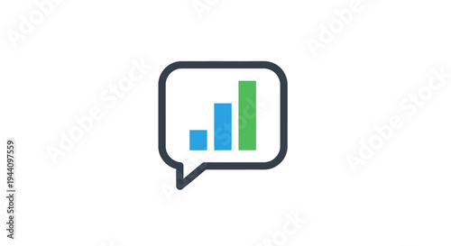 Bar chart in speech bubble icon.