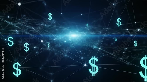 Glowing financial network with dollar nodes background animation