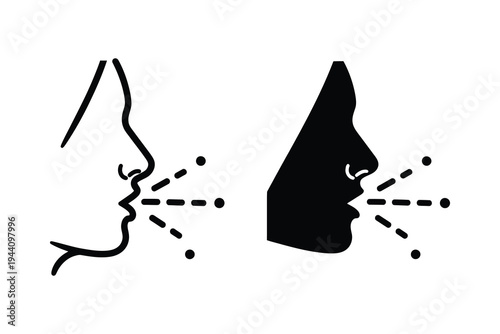 Human Breathing Profile Icons Showing Particle Emission or Air Quality