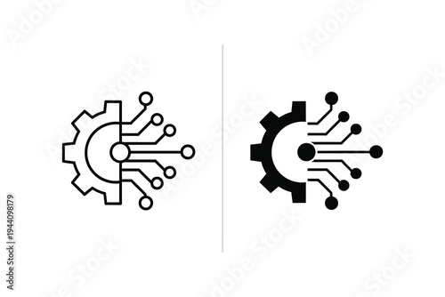 Gear and Circuit Board Hybrid Icons for Industrial Automation and Tech
