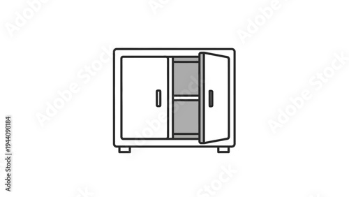 Simple Line Drawing of Open Cabinet.