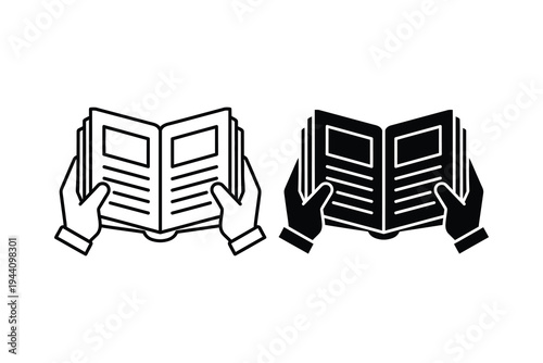 Hands Holding Open Book Icons for Education and Reading