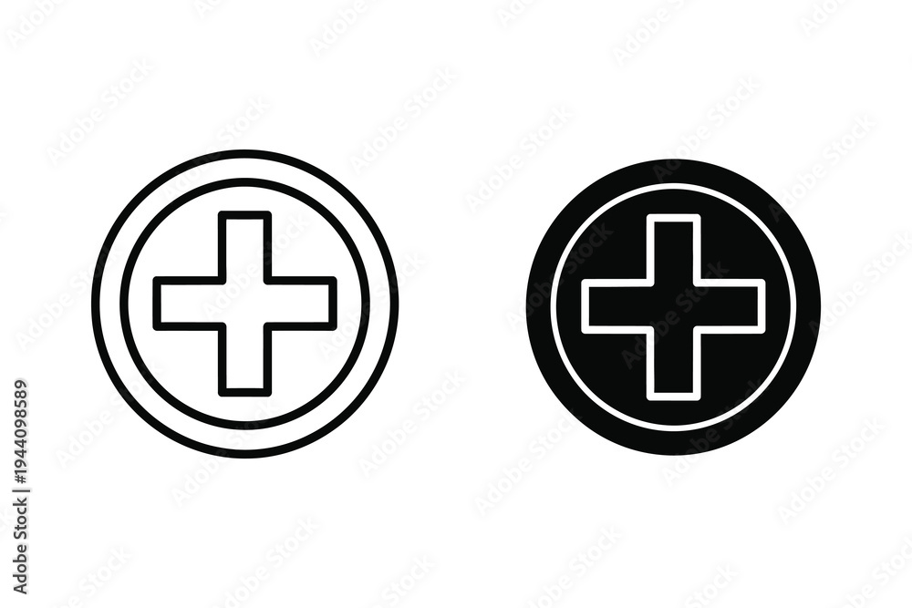 Obraz premium Medical Cross Plus Sign Icons in Circular Healthcare Symbol
