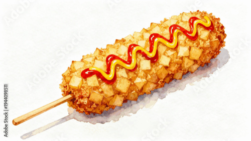 Cheesy Stick Korean Potato Corn Dog isolated watercolor vector illustration svg
