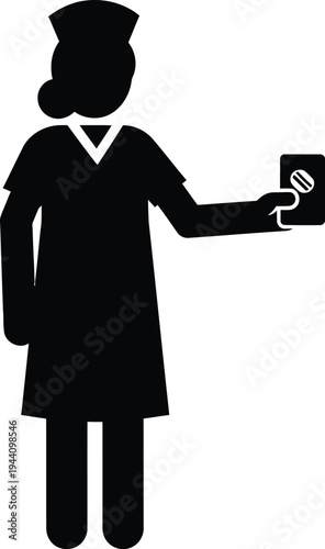 Black silhouette of a female doctor holding a medical record vector