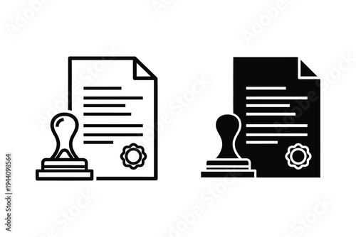 Official Document with Stamp Icon - Approved Contract and Certificate Symbol