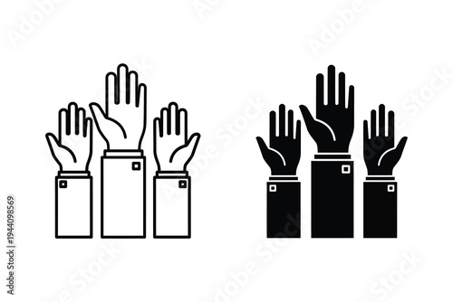 Raised Hands in Suit for Voting, Volunteering, and Team Participation Icon Set