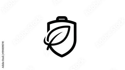 Simple Black Shield with Leaf Icon.