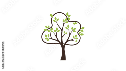 Simple Cartoon Tree with Green Leaves.