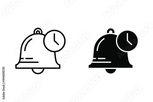 Notification Bell Icon with Clock for Reminder and Scheduled Alarm Symbol