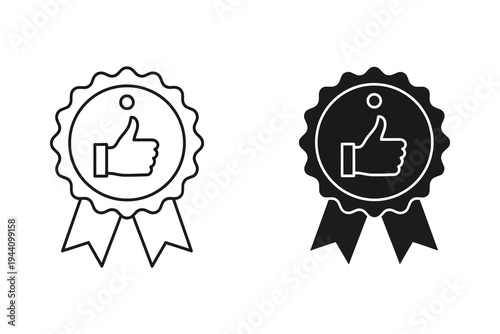 Quality Guarantee Seal with Thumbs Up Approval Icon Set