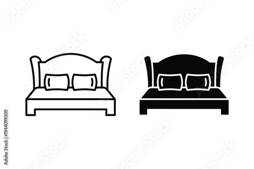 Double Bed Furniture Icon Set for Hotel and Bedroom Design