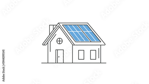 Simple House with Solar Panels on Roof.