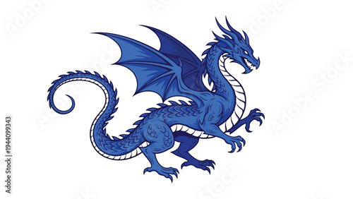Majestic blue dragon in a dynamic flying pose against a plain background Vector