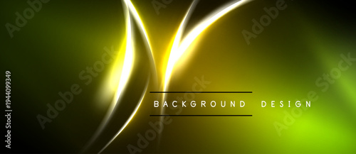 Abstract neon lines create dynamic yellow glow. Dark background emphasizes bright curves, modern design element.