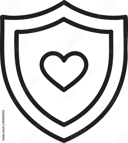 Shield with Heart Icon Line Art Symbol Protection Safety