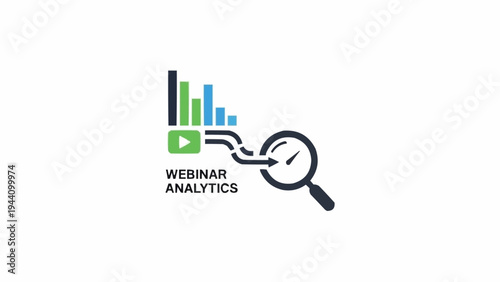 Fotografia Webinar analytics logo with magnifying glass.