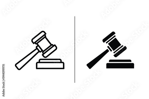 Gavel and Sound Block Icon, Justice and Law Symbol for Legal and Auction Concepts