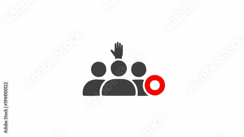 Three people icon with hand.