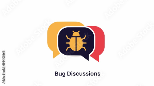 Yellow bug in speech bubble icon.
