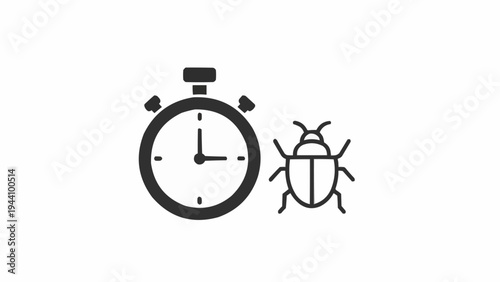 Stopwatch and Beetle Icon Simple Design.