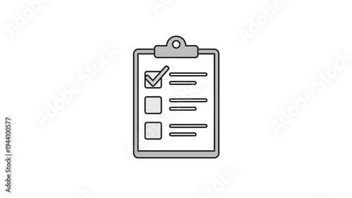 Simple Line Drawing of Clipboard with Checklist.