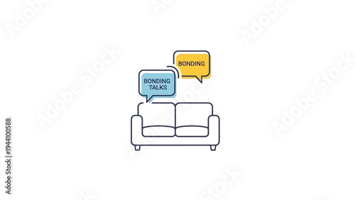 Simple Line Drawing of Couch with Speech Bubbles.