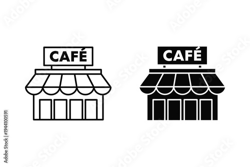 Classic Cafe Storefront Icon with Awning for Coffee Shops and Restaurants
