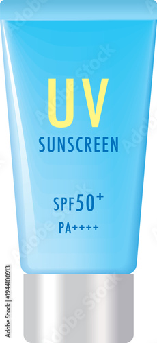 青色のチューブタイプの日焼け止め（英語表記）