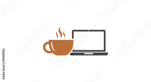 Coffee Cup Next to Laptop Computer.