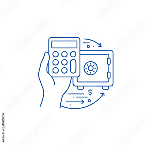 Calculator and Safe Icon Representing Financial Security and Calculation.