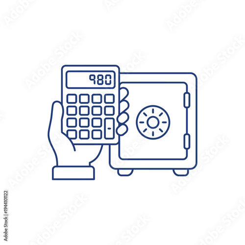 Calculator and Safe Icon Representing Financial Security and Calculation.