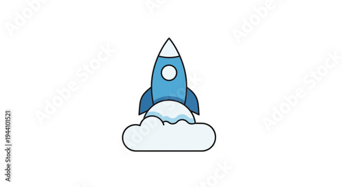 Blue Rocket Ship Launching High.