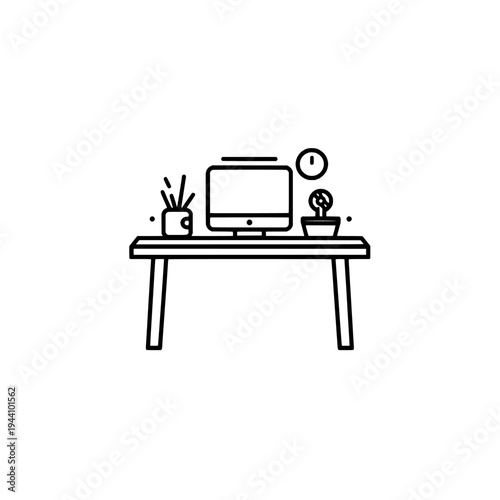 Coworking space desk icon logo design. Office workstation sign and symbol. Workspace desk icon. Professional office interior furniture for business.