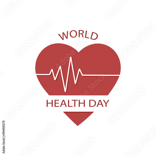 World Health Day Heart with ECG Line Medical Awareness Vector Illustration