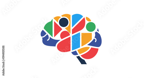 Colorful Brain Illustration with Abstract Shapes.