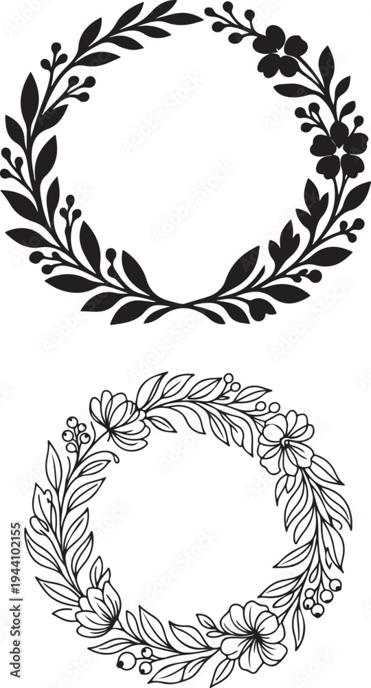 Obraz premium Botanical Wreath Line Art