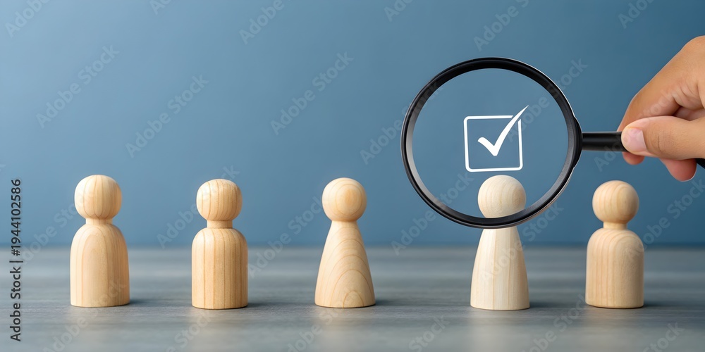 Obraz premium Employee evaluation and recruitment concept with magnifying glass highlighting selected job candidate