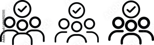 Group of people icons with a check mark above one representing selection or approval