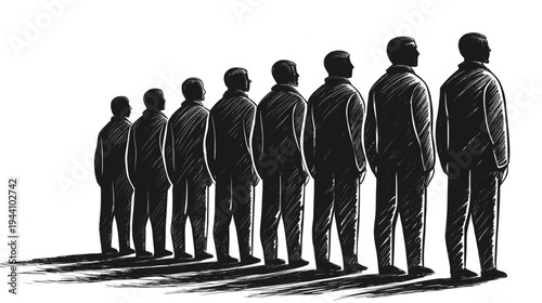 Business team lineup illustration representing corporate hierarchy workforce organization and employee structure