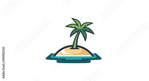 Palm Tree on Small Island Water.