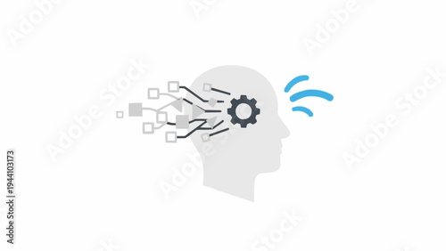 Thinking Brain with Gear Inside Head.